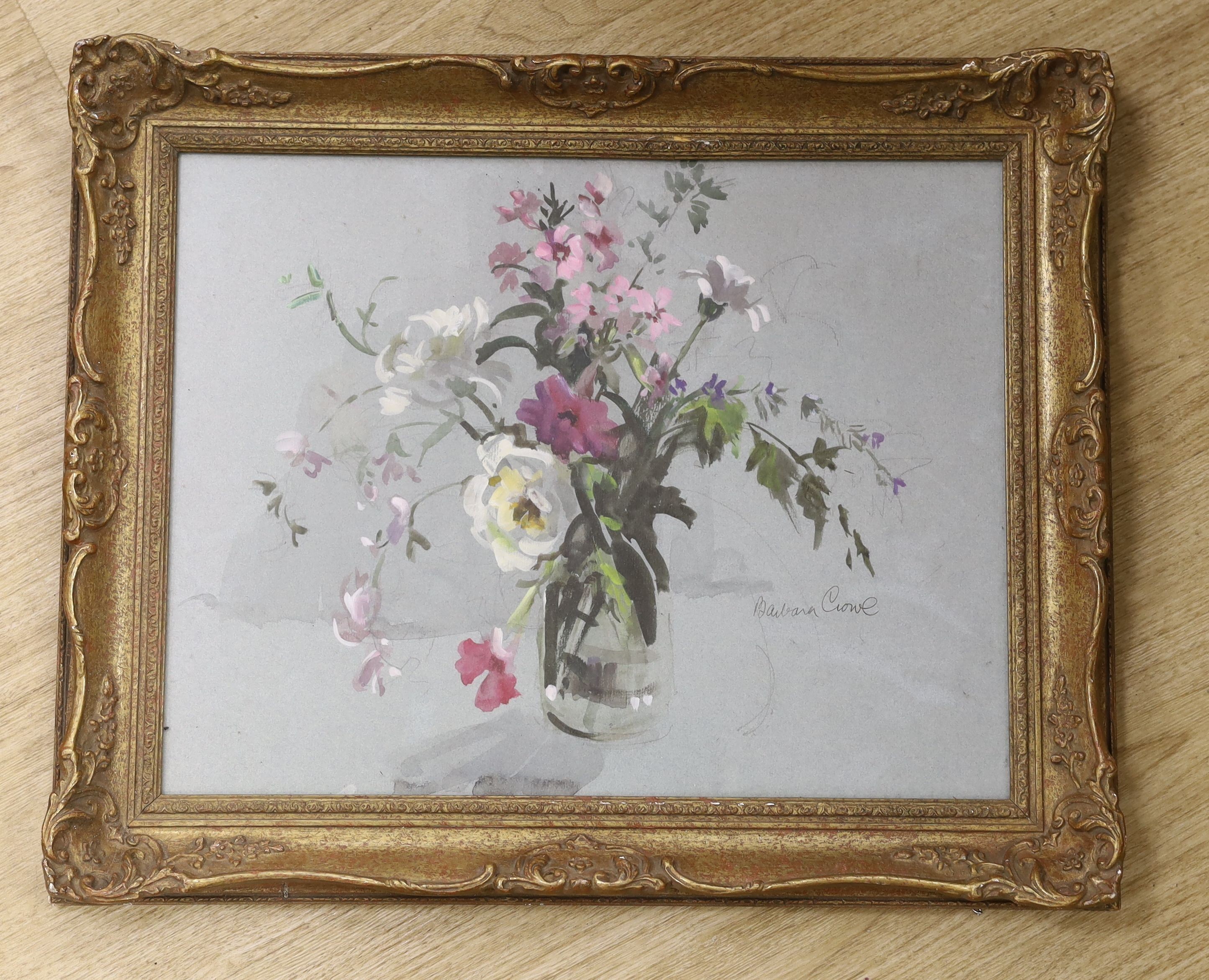 Barbara Crowe (1942-), watercolour, Still life of flowers in a glass vase, signed, 34 x 44cm